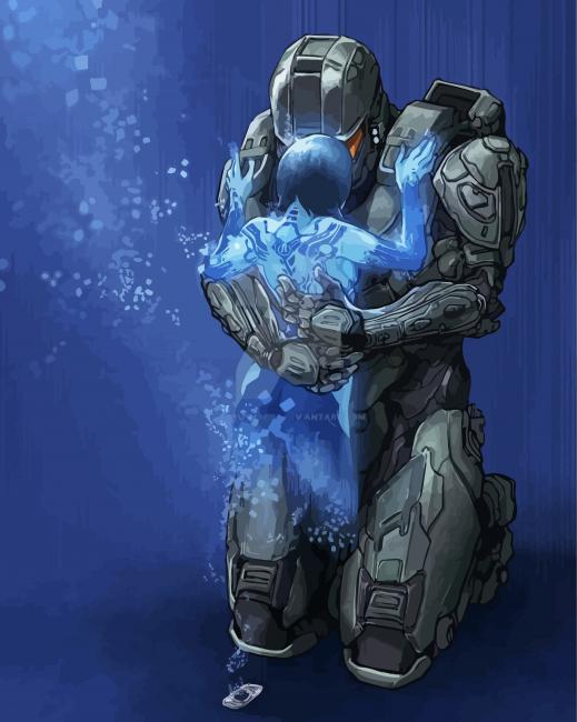 Halo Master Chief and Cortana paint by numbers