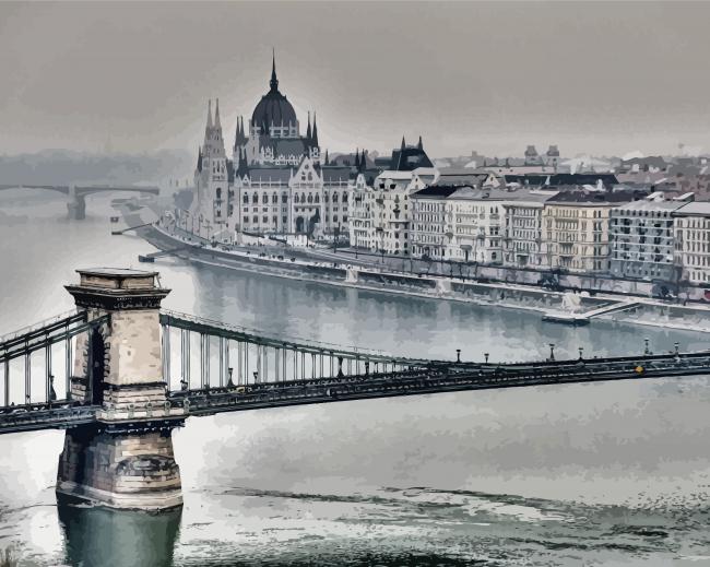 black and white Hungarian Parliament Budapest paint by number