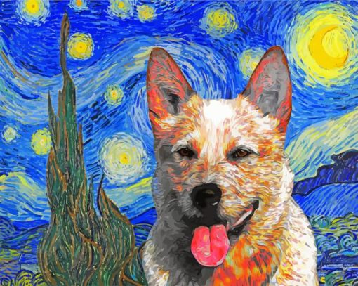 Red Heeler Starry Night paint by numbers