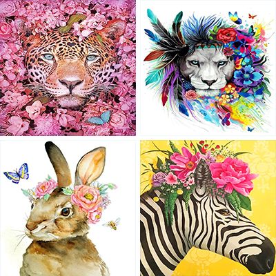 animal with flowers paint by numbers