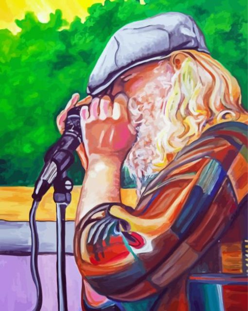 Musician Man Playing Harmonica paint by number