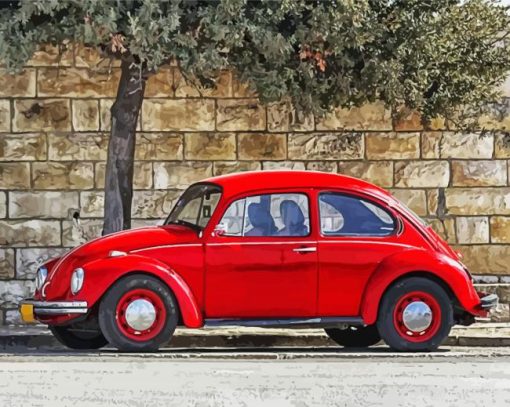 Red Volkswagen Beetle paint by numbers