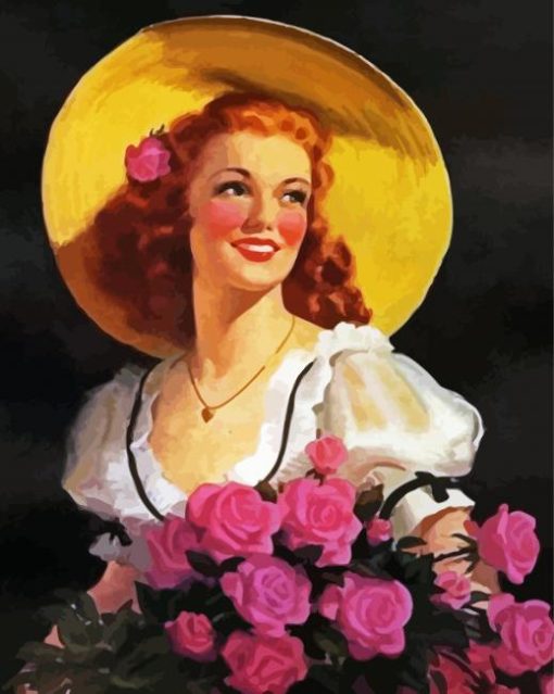 Vintage Lady With Roses paint by numbers