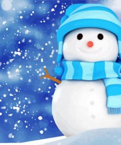 Winter Snowman Wearing Blue paint by numbers