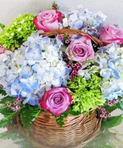 Basket With Hydrangeas paint by numbers