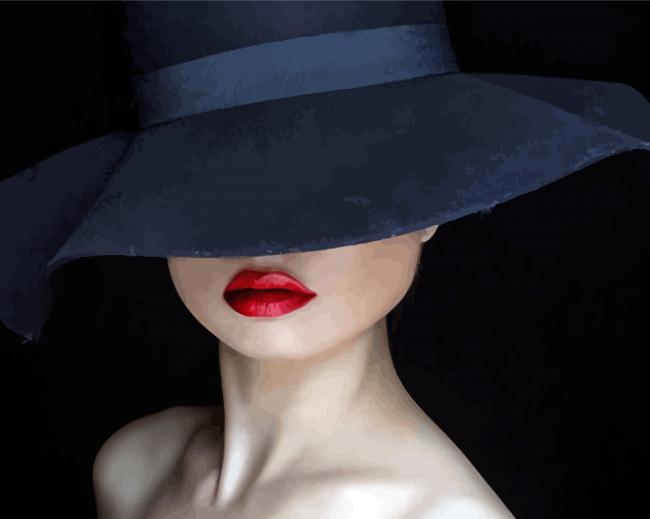 Lady In Black Hat With Bright Lipstick paint by numbers