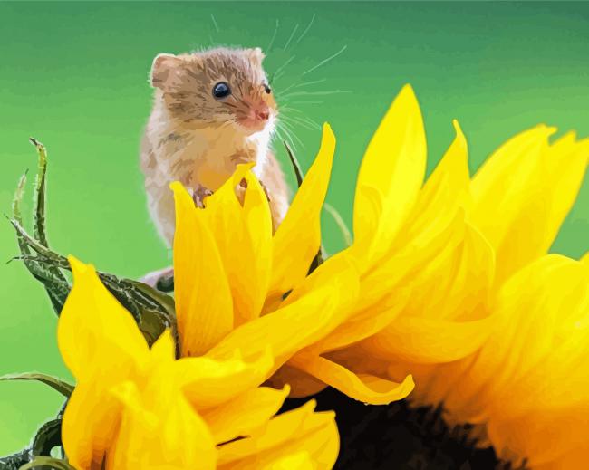 Cute Mouse And Sunflower paint by numbers