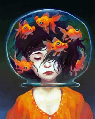 Girl Head In Fish Bowl paint by numbers