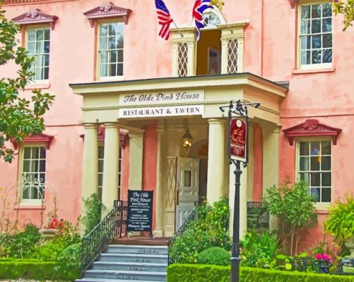 The Old Pink House Savannah GA paint by numbers