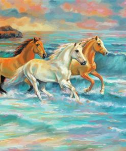 Horses Running On The Beach paint by numbers