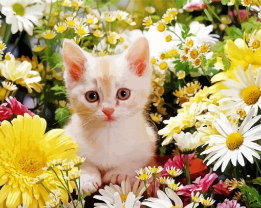 Cute Cat And Flowers paint by numbers