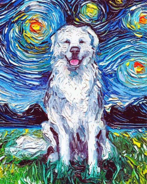 Starry Night Great Pyrenees paint by numbers