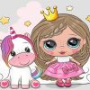 Adorable Princess And Unicorn paint by numbers
