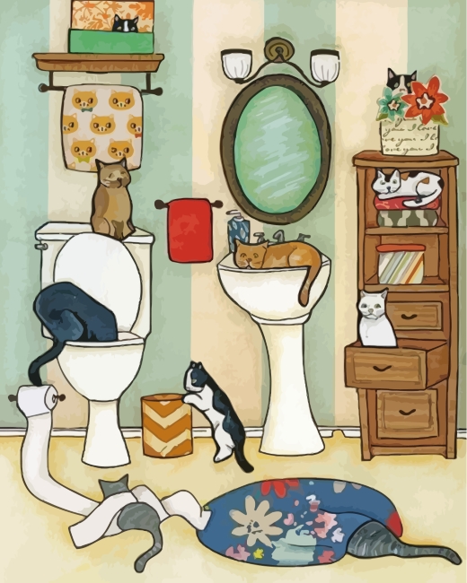 Cats In Bathroom Paint By Numbers