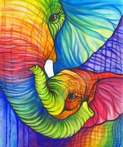 Colorful Elephant And Calf Paint By Numbers