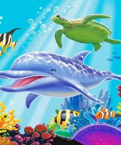 Dolphin And Turtle Under Sea paint by numbers