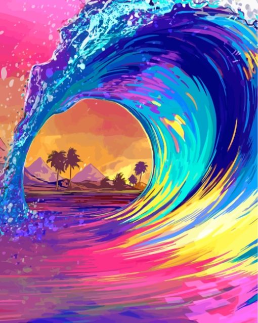 Illustration Colorful Wave Painting By Numbers