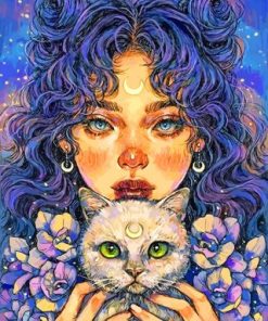 Moon Girl And Her Cat paint By Numbers