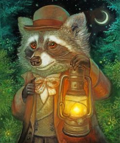 Mr Raccoon And Lantern painting by numbers