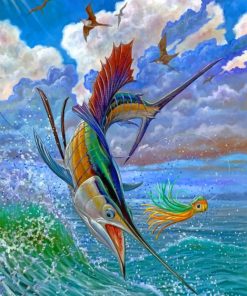Jumping Swordfish Paint By Numbers