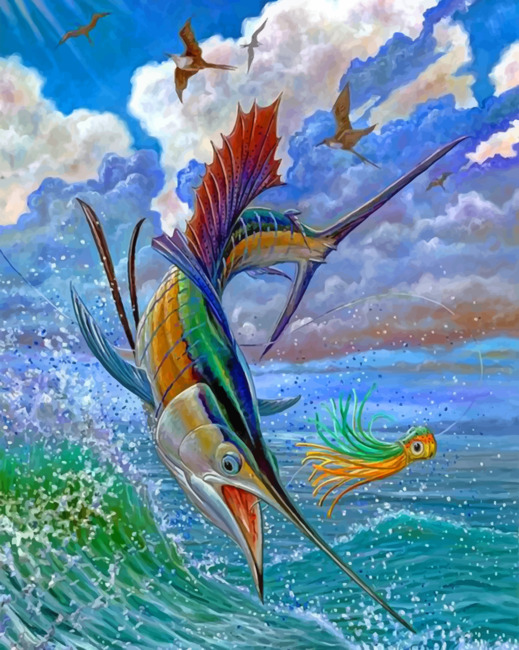 Jumping Swordfish Paint By Numbers