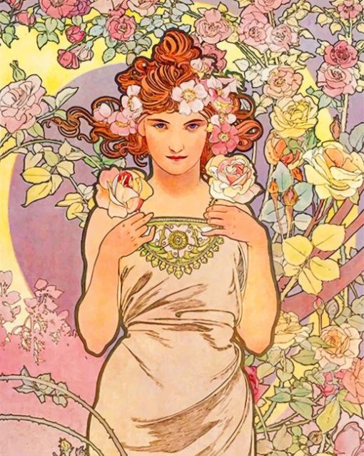 Beautiful Woman By Mucha Paint By Numbers