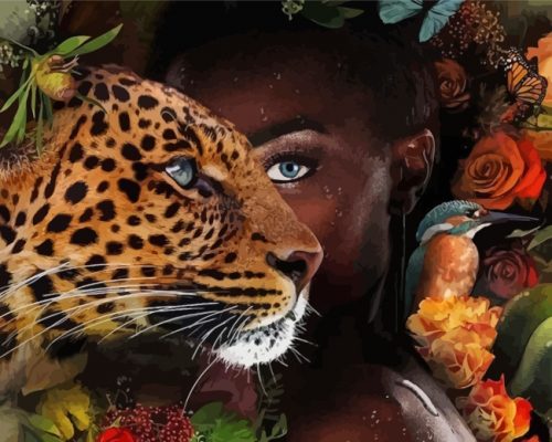 Black African Woman And Leopard paint by numbers