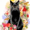Black Cat And Flowers paint by numbers