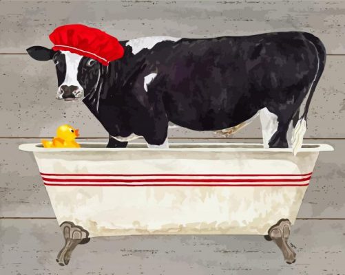 Cow Taking A Bath Paint By Numbers