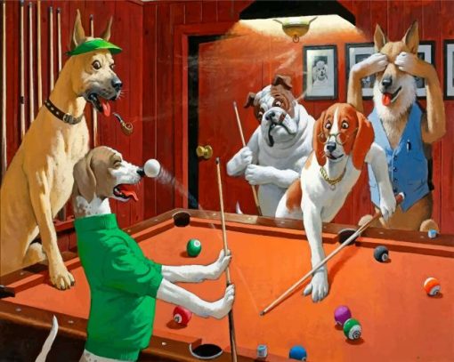 Dogs Playing Pool Paint By Numbers