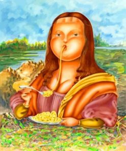Fat Mona Lisa Eating Pasta paint by numbers