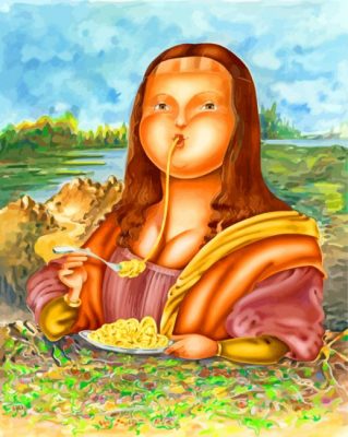 Fat Mona Lisa Eating Pasta paint by numbers