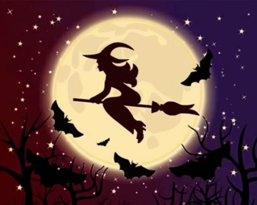 Halloween Witch Flying Paint By Numbers