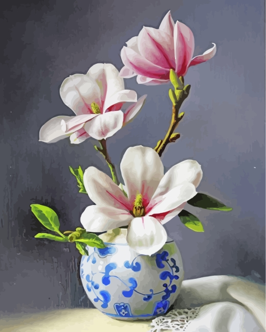 Magnolia Flowers In A Vase paint by numbers