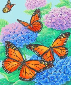 Monarch Butterflies And Blue Flowers Paint By Numbers