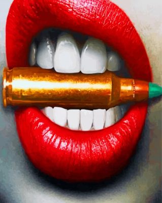 Red Lips Bite Bullet Paint By Numbers