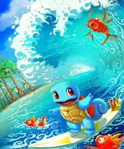 Squirtle Surfing Pokemon paint by numbers