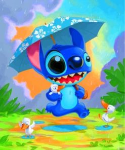 Stitch Enjoying The Rain paint by numbers