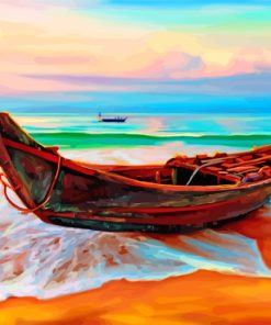 Boat By Beach Paint By Numbers