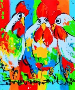 Colorful Roosters Paint By Numbers