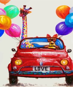 Giraffe And Dog In Car Paint By Numbers