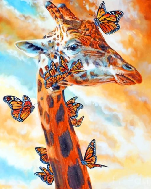 Giraffe And Monarch Butterflies Paint By Numbers