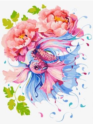 Betta Fish Peony Flower paint by number