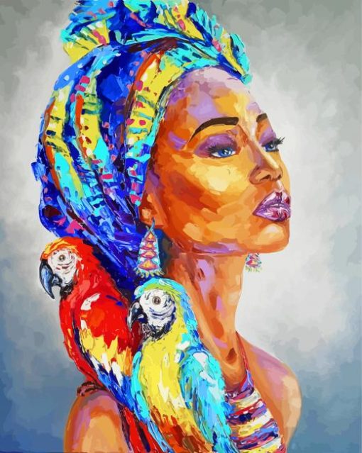 African lady And Parrots Paint By Numbers