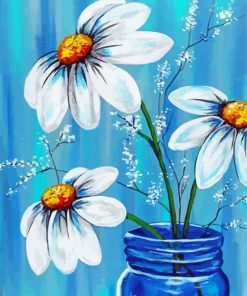 Daisies In Blue Jar Paint By Numbers