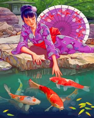 Japanese Woman And Koi Fish paint by numbers