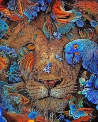 Lion Parrot And Fish Paint by numbers