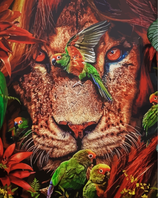 Lion And Parrots Paint By Numbers