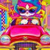 Pink Kitty Driving A Car paint by numbers