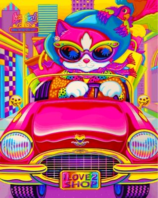 Pink Kitty Driving A Car paint by numbers